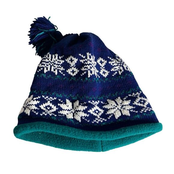 DARN FINE HATS Wool Acrylic Winter Hat Beanie Fair Isle Blue White Teal VINTAGE - Picture 7 of 7